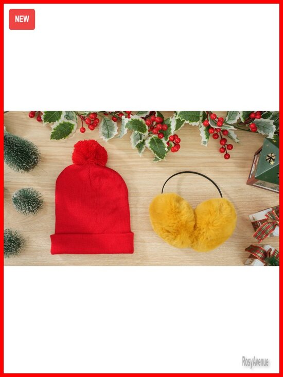 2 Pcs Knit Beanie & Faux Fur Ear Muffs Set Winter Warm Outdoor Accessories Gift main image 5